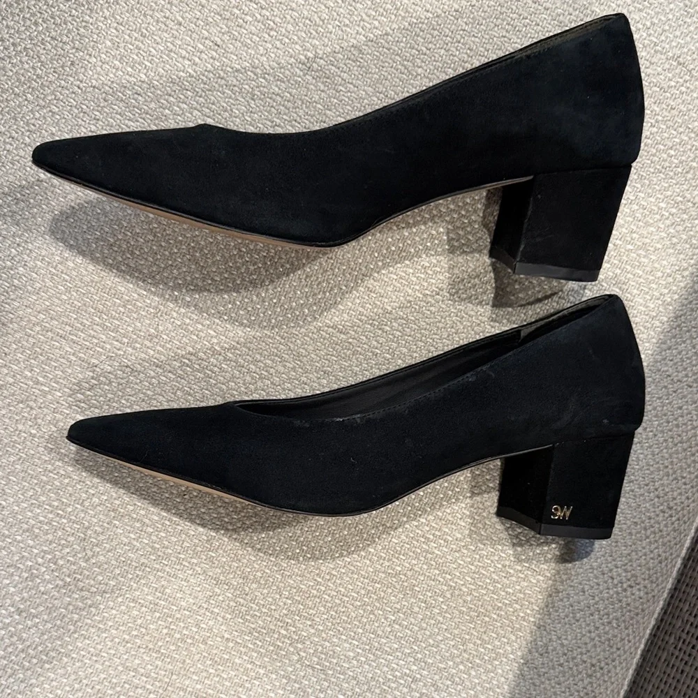 Stuart Weitzman Black Pointed-Toe Suede Pumps